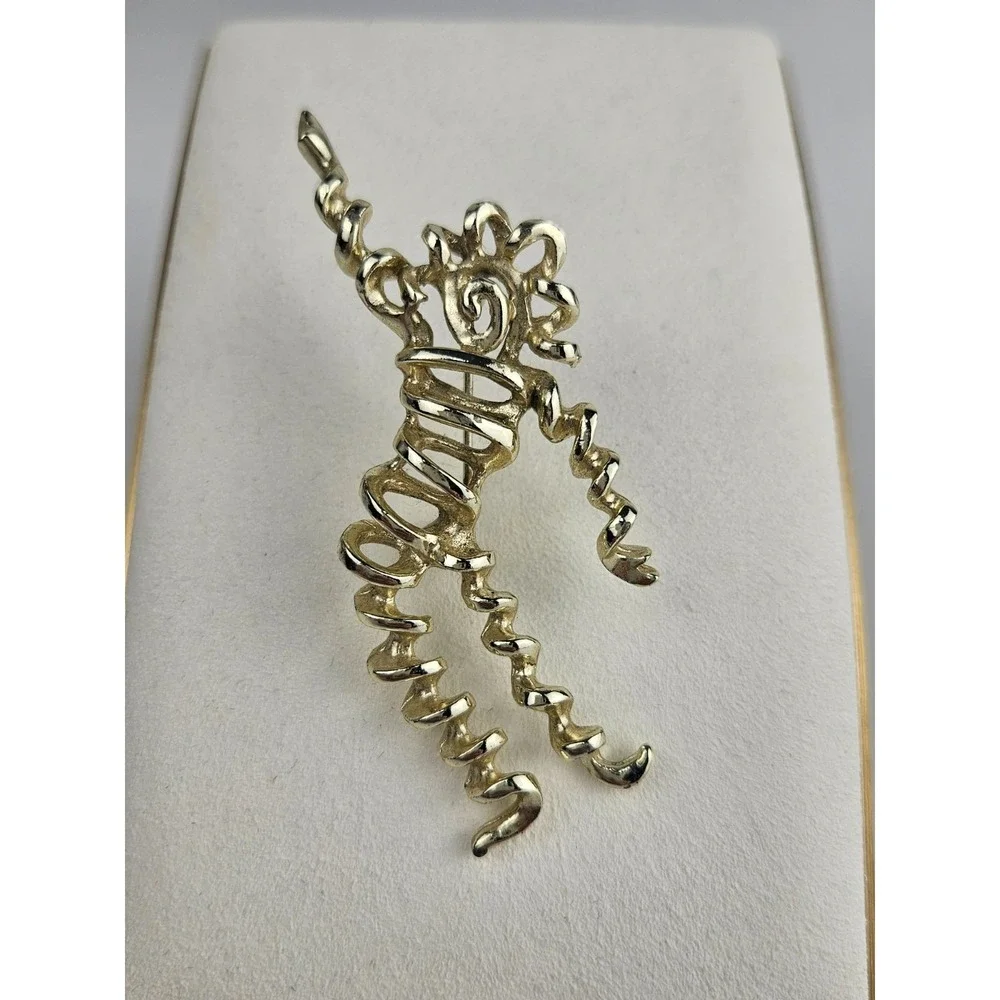 Nemo Signed Modernist Dancing Man Squiggle Wire Brooch Pin Gold Tone Vintage